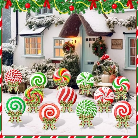 24 Sets Christmas Outdoor Yard Signs Peppermint Candy Corrugated Yard Decor - Picture 6 of 7